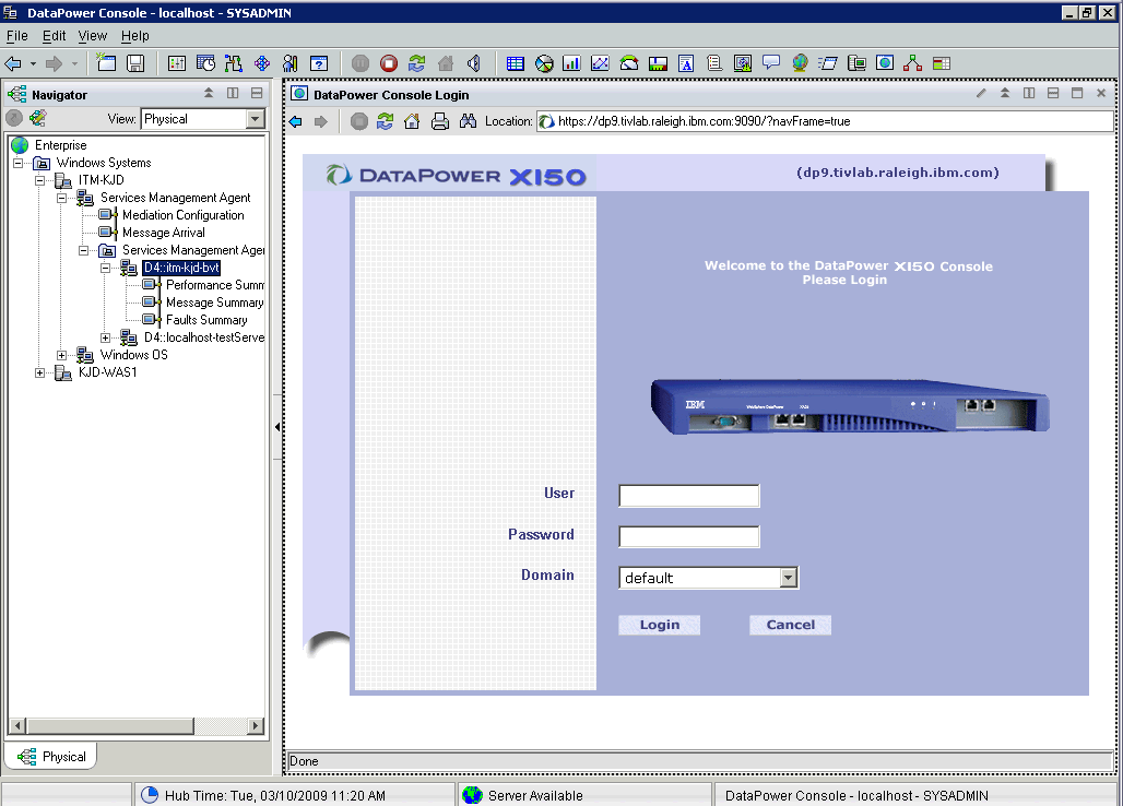 This figure shows an example of the DataPower Console displayed in the Tivoli Enterprise Portal.