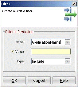 Example of a filter creation window for a Client Response Time transaction