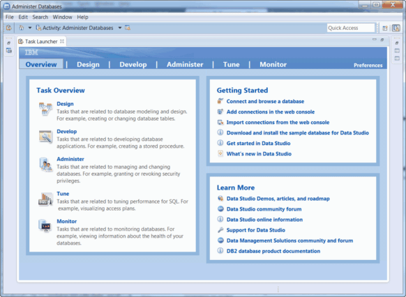 The Task Launcher in the Data Studio client.