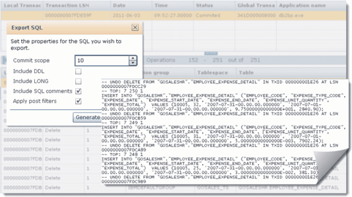 A screen shot that shows how to export SQL for review before being run.