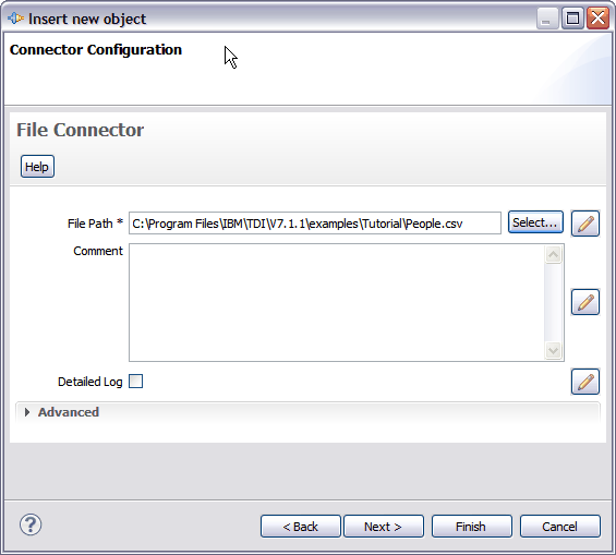 File Connector Configuration panel