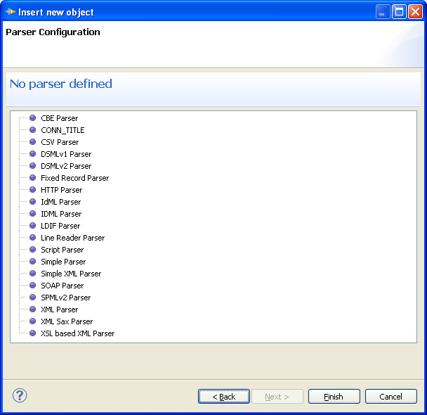 Selecting Parser using 'Select Parser' button during Insert new object