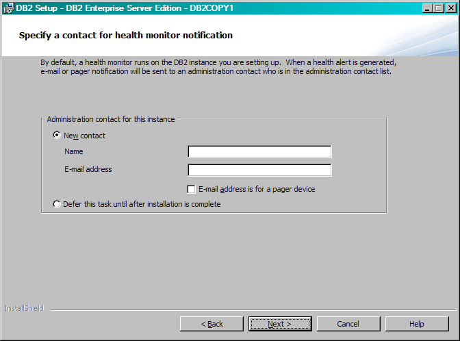 A view of the Specify a contact for health monitor notification Panel.
