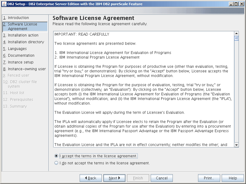 A view of the Software License Agreement Panel.
