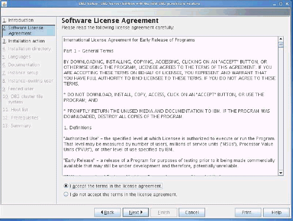 A view of the Software License Agreement Panel.