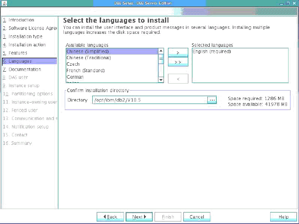 A view of the Select the language to install Panel.