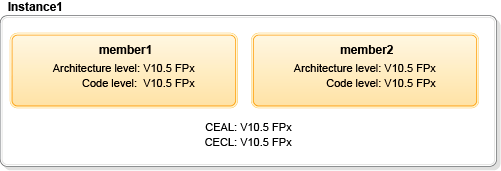 Architecture and code level values before Instance1 is updated to Version 10.5 FPy.