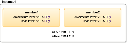 Architecture and code level values after member1 is updated to Version 10.5 FPy.