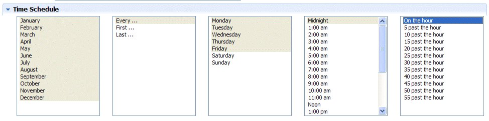 This screen capture shows how to configure the time schedule described in the preceding step.