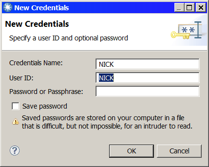 A screen capture of the New Credentials window.