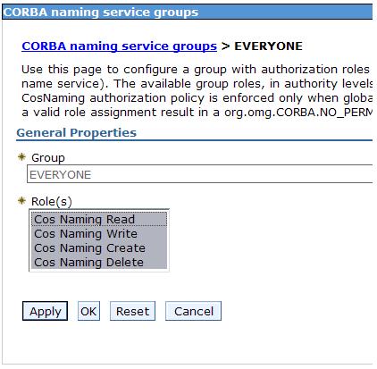 Use Shift+click to select all CORBA group roles at once.