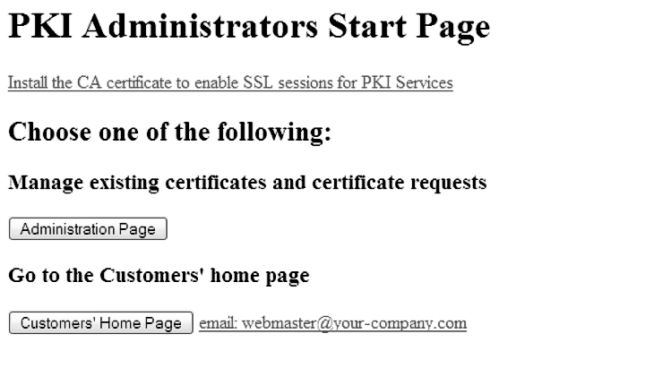 PKI Services administration start page