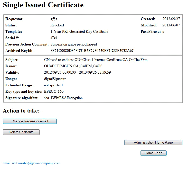 Processing certificates from single certificate web page