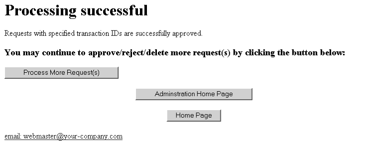 Request processing was successful web page