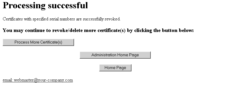 Processing of certificate was successful web page
