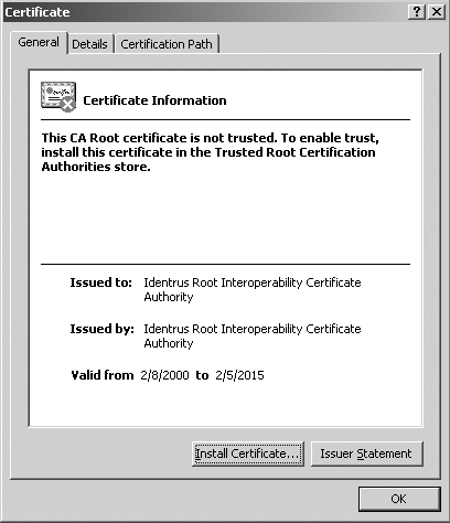 The certificate window for installing the CA certificate