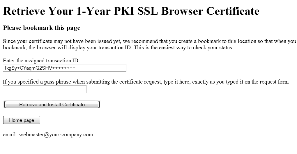 Web page to retrieve your certificate