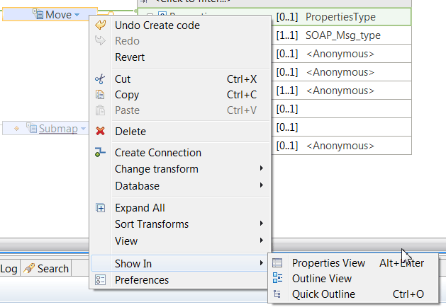 View of the context menu where you select Properties view.