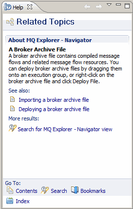 A screen capture of the Related page of the Help view with the Broker Archive Files folder selected.