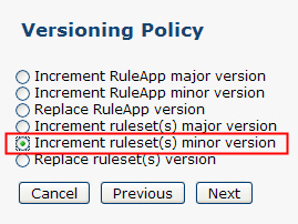 Selecting the “Increment ruleset(s) minor version” option