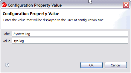Configuration Property Value window with label and value fields completed.