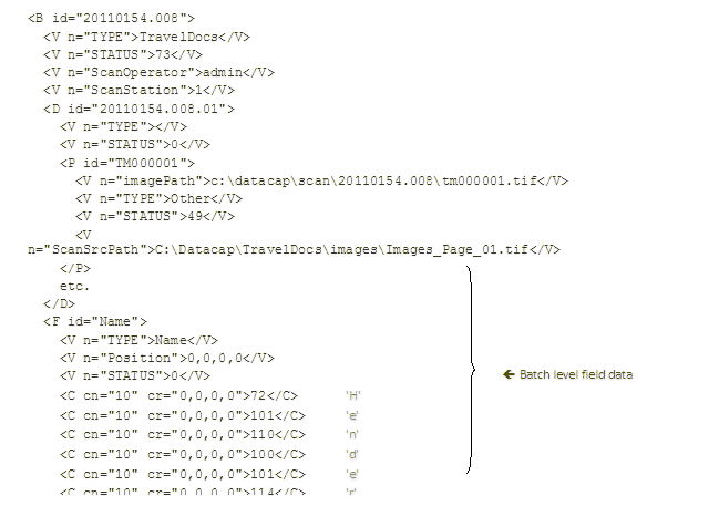 XML file that shows batch level field data