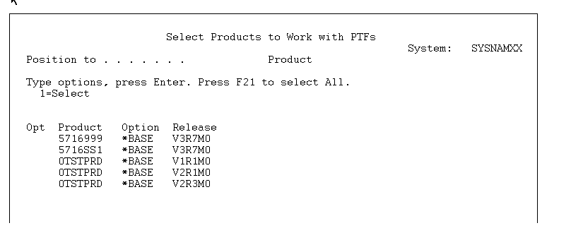 Select Products to work with PTFs
