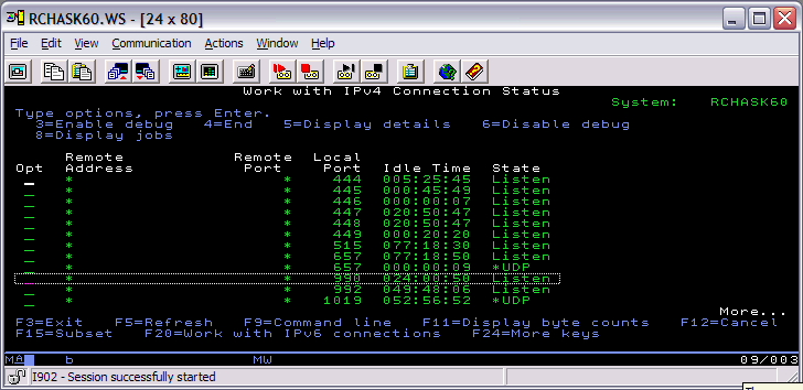 Screenshot of the secure FTP port in a Listen status.