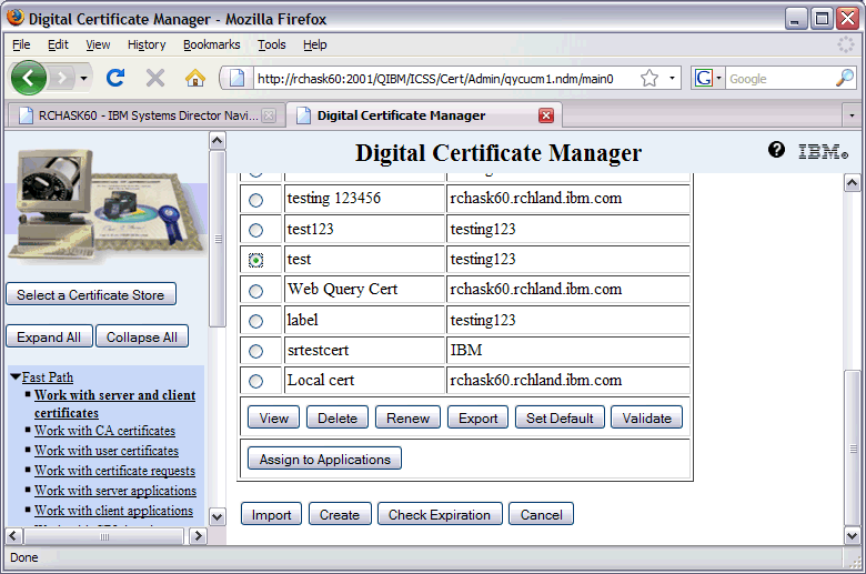 Screenshot of choosing a server certificate