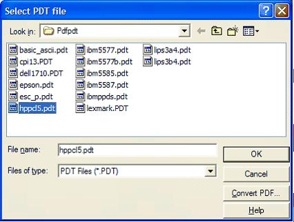 This print screen shows  the Select PDT file dialog box.