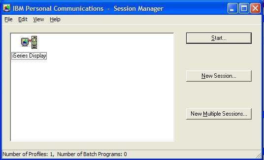 This print screen shows the IBM Personal Communications - Session Manager dialog box.