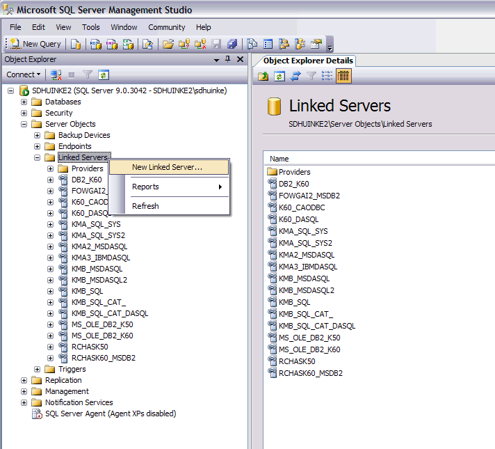 Select New Linked Server from the pop-up menu.