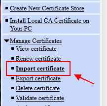 Screenshot of the Import Certificate option