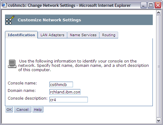 Change Network settings dialog box with the Identification tab selected.