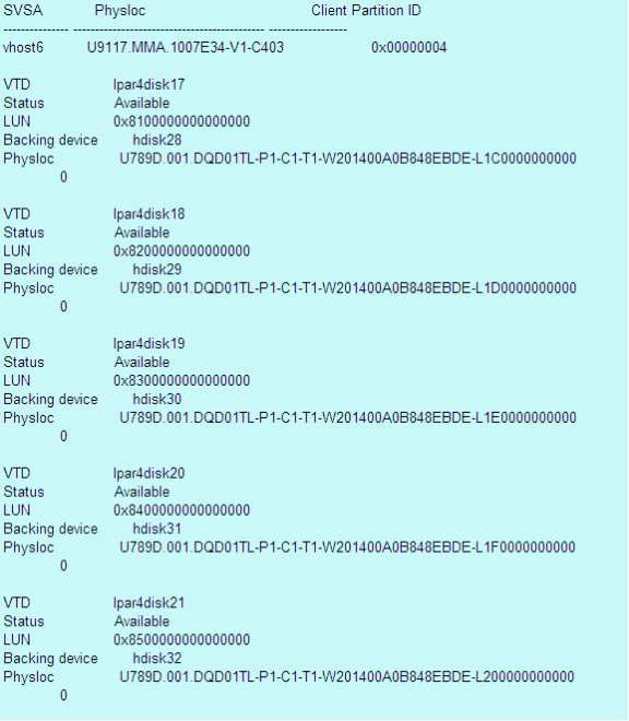 This is a screen shot of the lsmap command from VIOS command line.