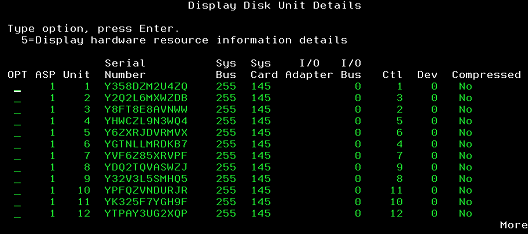 This is a Display Disk Unit Details Screen from SST.