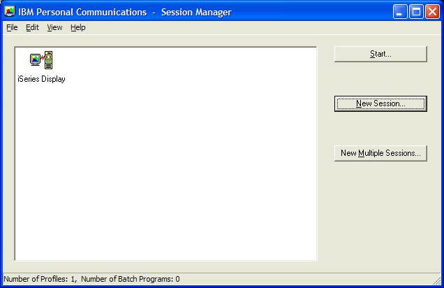 This print screen shows "IBM Personal Communications - Session Manager" wihich only has an icon for the existing PC5250 display session.