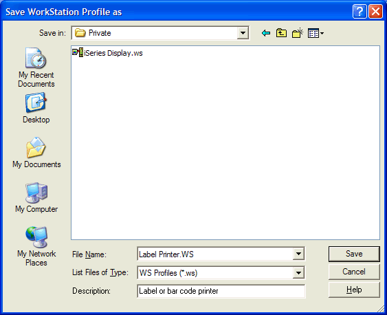 This print screen shows the "Save WorkStation Profile as" dialog box.