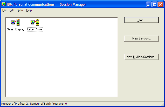 This print screen shows "IBM Personal Communications - Session Manager" wihich now includes an icon for the new PC5250 printer session.
