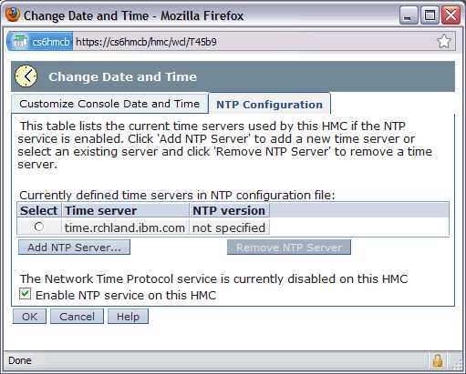 NTP Configuration panel