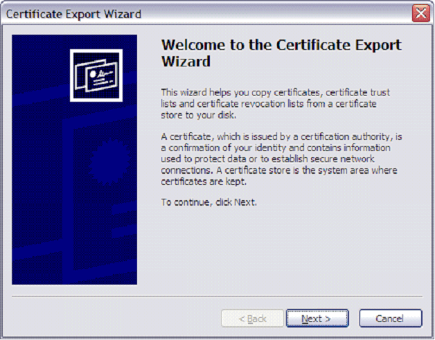 Click Next on the Certificate Wizard window.