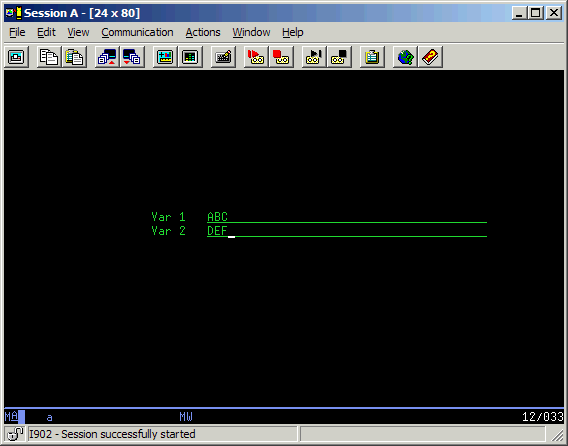 Screen shot of record format GETVAR, which is  outputted to the device by PGMA