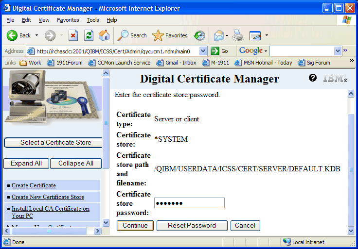 This screen shot shows an example of signing into the *system cert store.