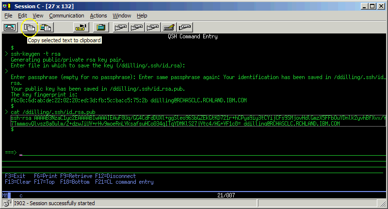 Screen shot of QSH Command Entry screen,