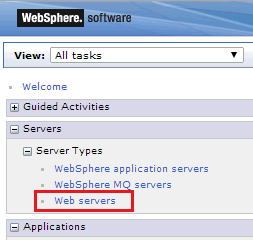 Screen shot of the WAS ISC showing Servers -> Server Types - Web servers