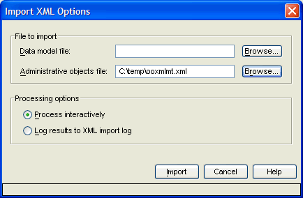 Import XML Options dialog box