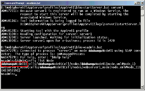 example of output for the command "$AdminConfig list Node" called from "wsadmin" tool