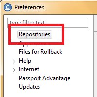 This is a larger view of highlighted region 1, showing the Repositories selection in the navigation list of the Preferences window.