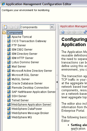 This figure shows an example list of previously defined components in the navigation view.