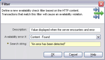 An example of the Filter window for creating content checking availability filters.